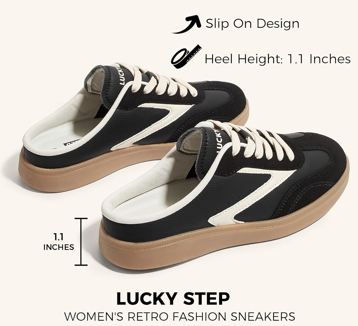 LUCKY STEP Women’s Mule Fashion Sneakers Slip On Backless Walking Shoes Winter Retro Comfy Casual Sneaker - Image 3