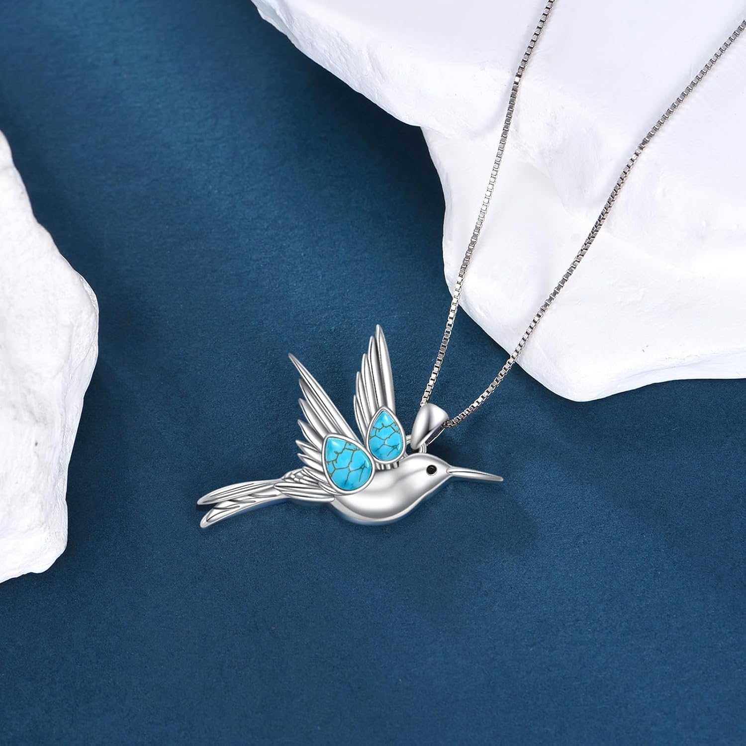 Genuine Turquoise Hummingbird Necklace for Women, Sterling Silver Native American Vintage Gemstone Western Animals Jewelry Gift - Image 2