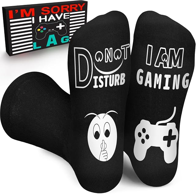 Gaming Socks Funny Novelty Gifts for Men Christmas Stocking Fillers, Funny Socks Personalised Gaming Gifts for Boys Teenage Women Dad Birthday Christmas Presents, Thermal Cotton Socks Gamer Gifts Son