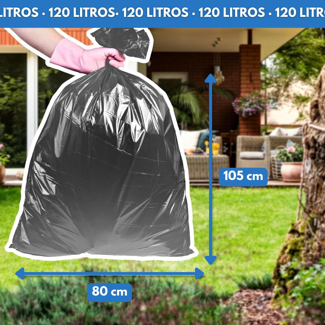 Bolsas de Basura Extra Grandes y Resistentes de 120 Litros - Para Cubo Grande - 85x105 cms - Color Negro (30 Rollos x 10 Bolsas)