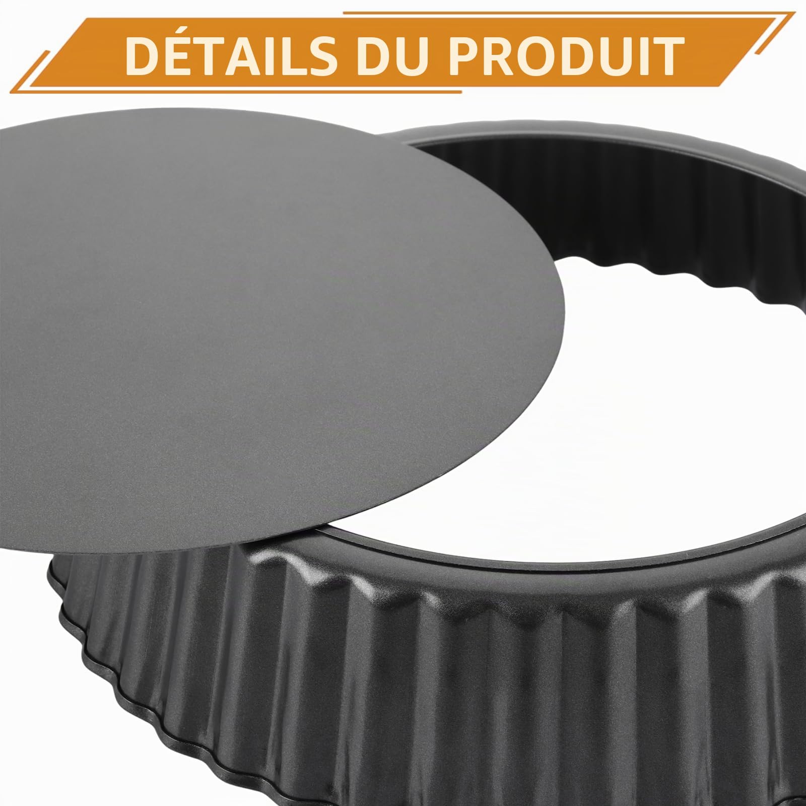 Lot de 2 moules à tarte, ronds, avec fond amovible, 24 x 5 cm, anti-adhésif, avec fond amovible, pour tarte, quiche, tarte