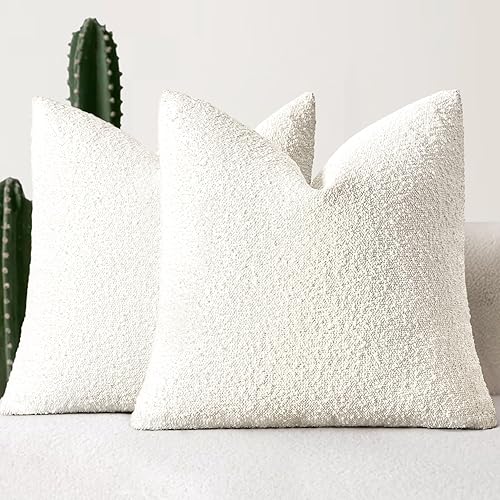 MIULEE Juego de 2 fundas de almohada blancas de 20 x 20 pulgadas, fundas de almohada decorativas para sofá, con textura de boucle, fundas de