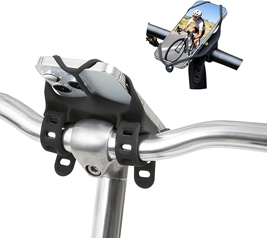 BONE Bike Tie 4 Pro Max, Mountain Bike Phone Mount for Stem & T/U-Shaped Handlebars, Scratch-Free & Shock-Absorbing Silicone Dual-Strap, MTB Cycling Phone Holder for Most Smartphones