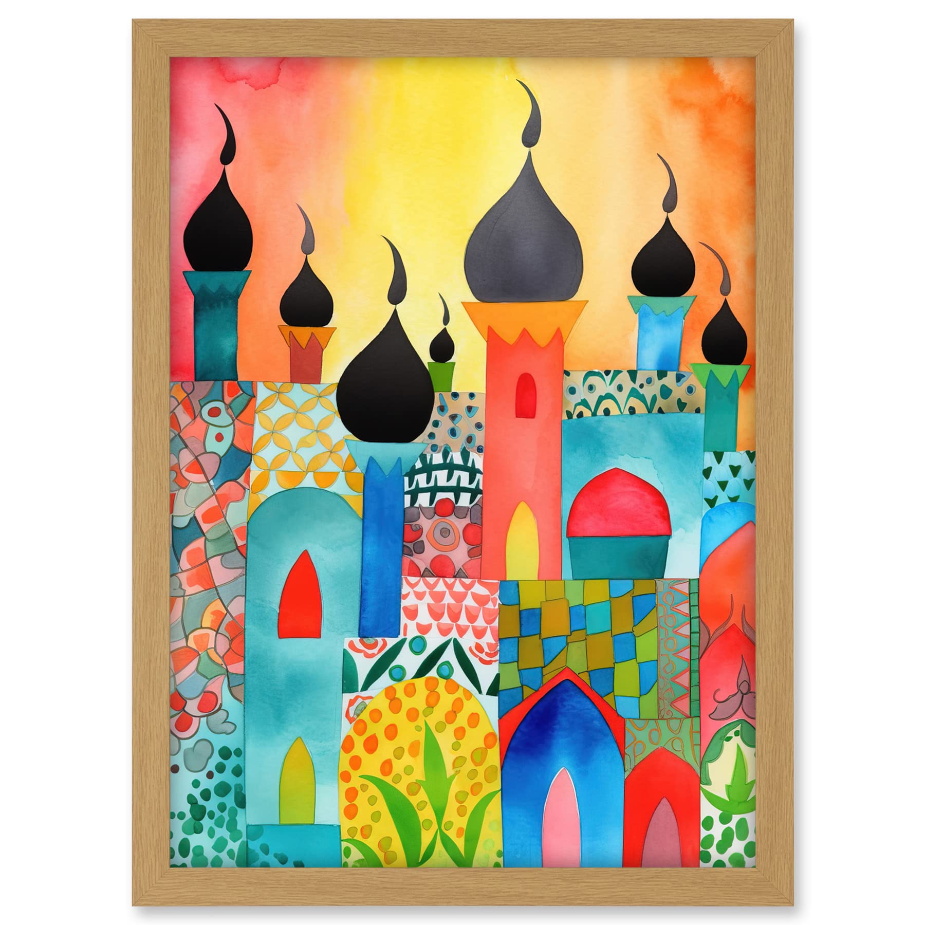 Artery8 Abstract Islamic Cityscape Folk Art Artwork Framed A3 Wall Art Print
