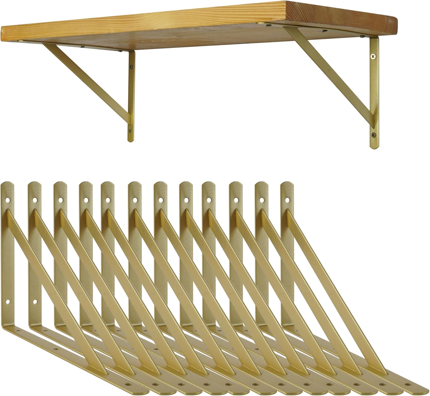 EZYDECOR Shelf Brackets Gold Brackets for Shelves 8 Inch Metal Wall Mounted Shelf Support Triangle Brackets for Floating Shelving with Screws (12 Pack) 12 8 Inch