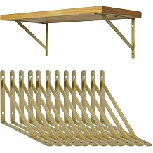 EZYDECOR Shelf Brackets Gold Brackets for Shelves 12 Inch Metal Wall Mounted Shelf Support Triangle Brackets for Floating Shelving with Screws 12 Pack