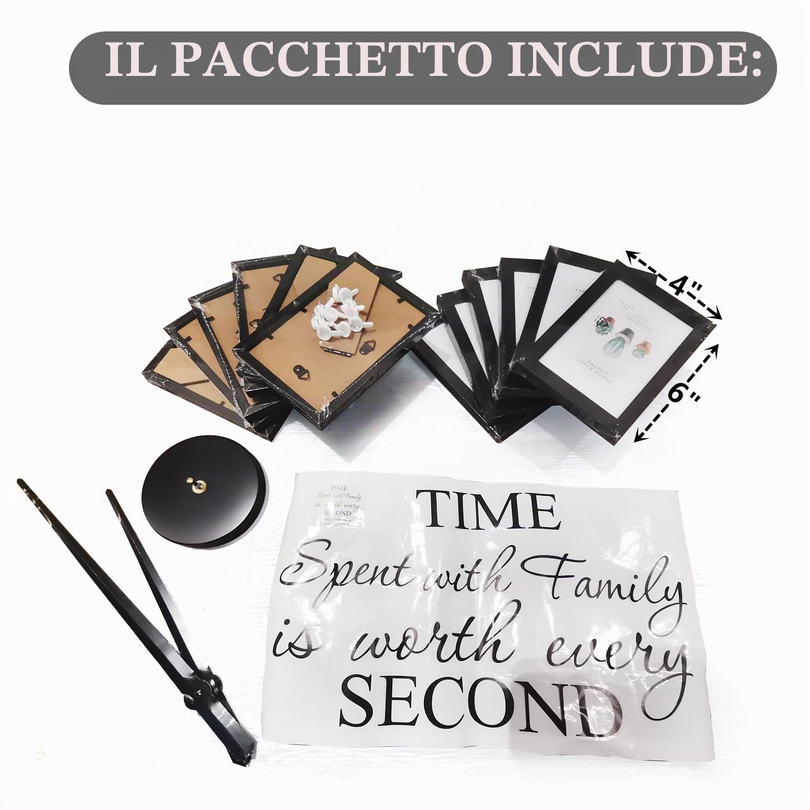 Luming Cornici Foto Multiple da Parete 10x15 13x18 - Orologio Grande Wall Clock - Portafoto Multiplo Decorazioni Moderne