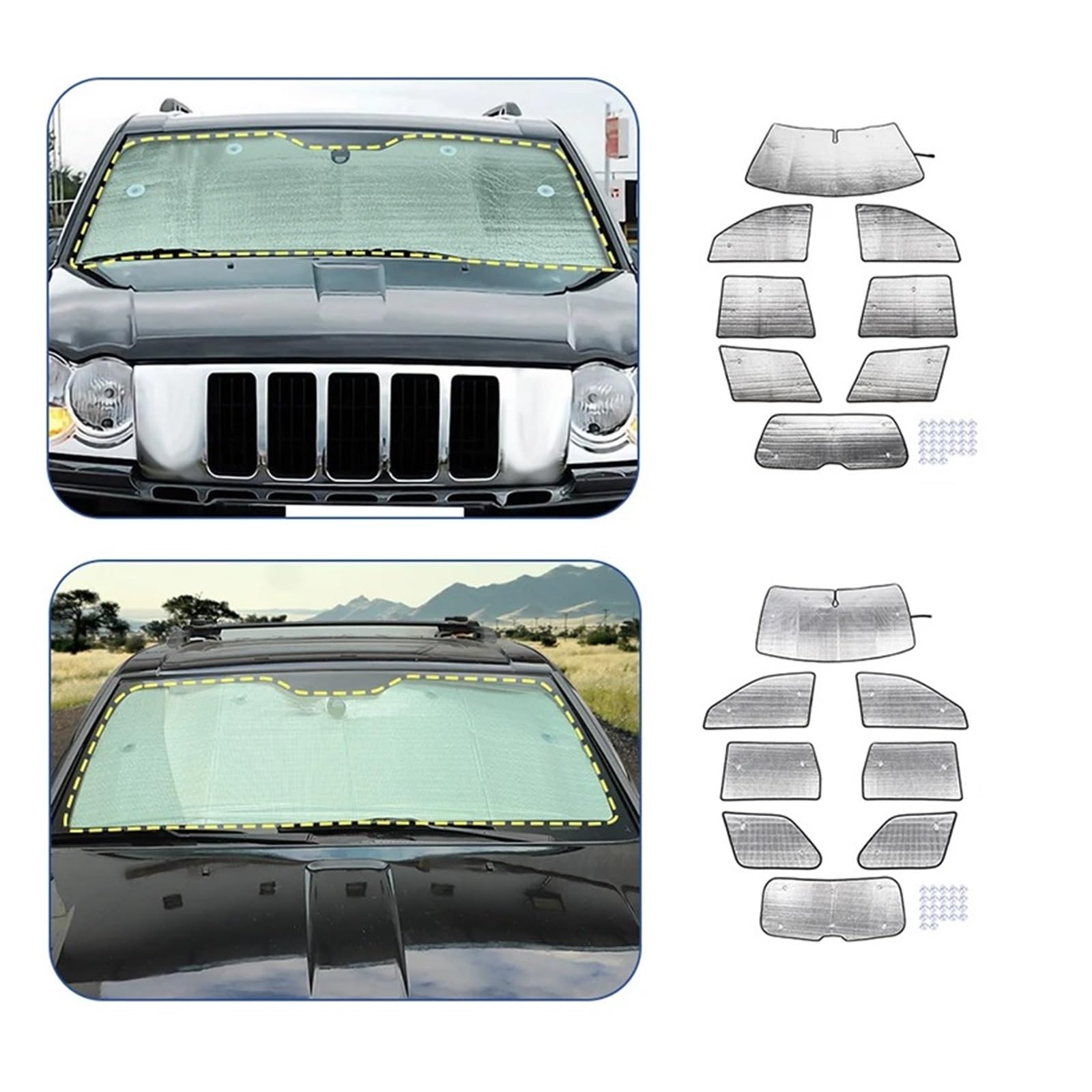 Parasoles de Coche para Jeep para Grand para Cherokee Parasol para Ventana Delantera Protección UV Protector Solar Cubierta Visera para Parabrisas Parasol Coche Delanter(2007-2010)