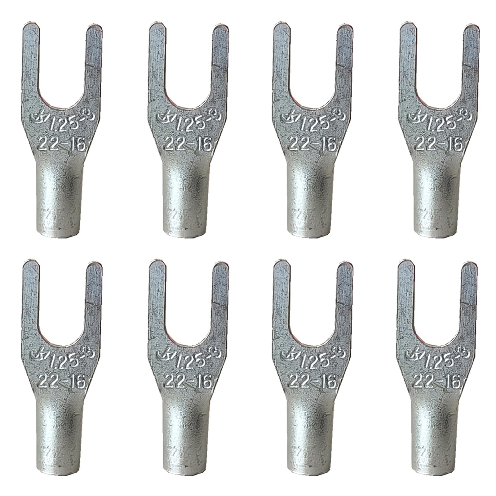 Teansic 100PCS Non-Insulated AWG22-16 Fork Terminals,Uninsulated Copper #4 Stud Size U Type Connectors