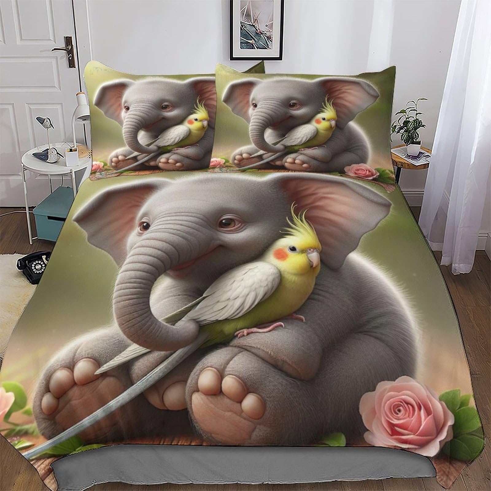 Housse de couette éléphant pour chambre d'enfant et ado, parure de lit double douce