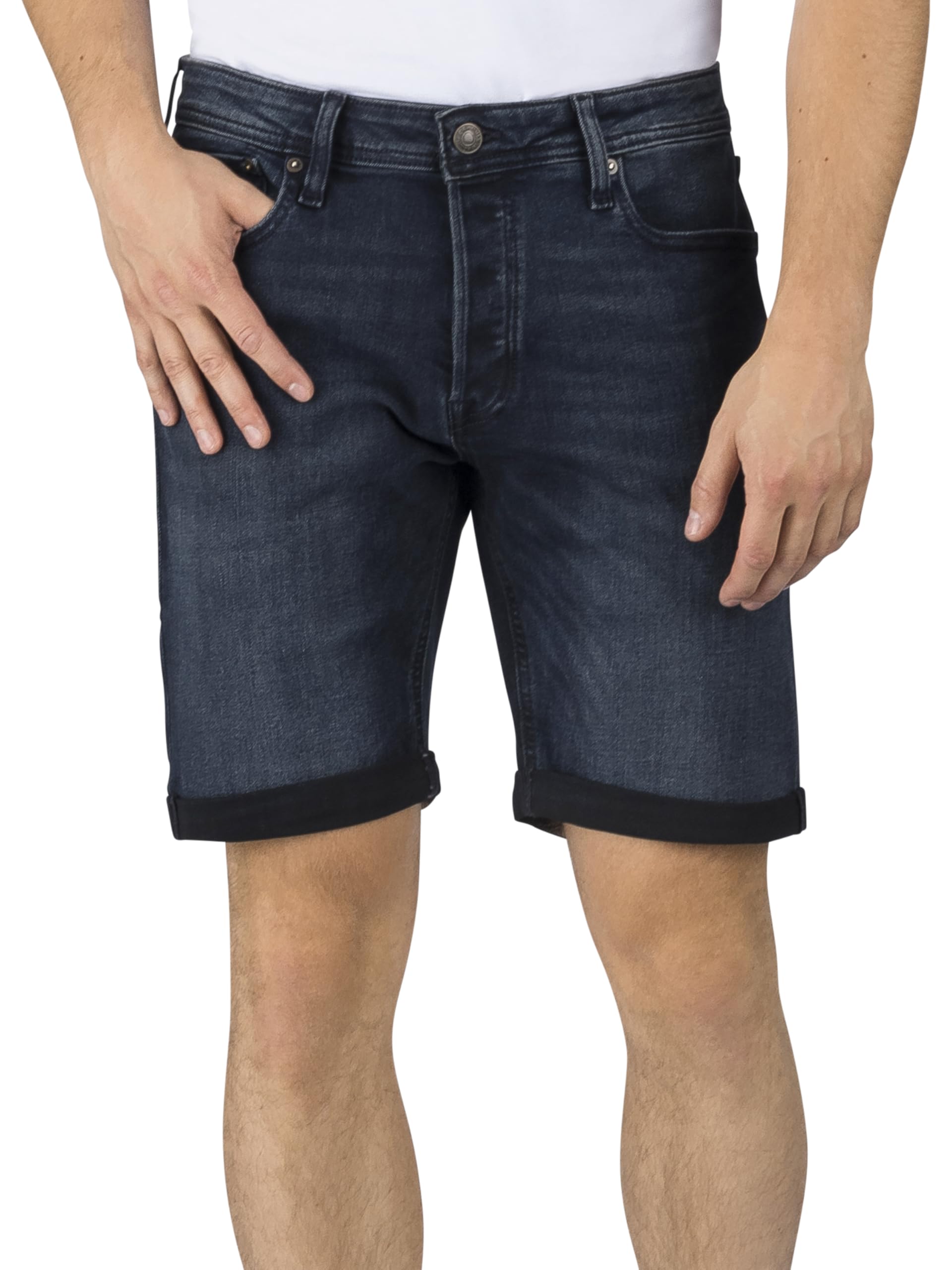 JACK & JONES Jeans Shorts Herren Stretch Kurz Regular Fit JJIRICK Kurze Hosen Bermuda Shorts Sommer Denim Einfarbig Schwarz Blau S M L XL XXL