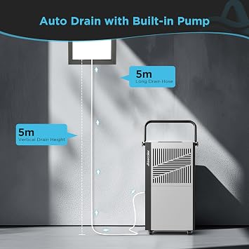 70L Commercial Dehumidifier with Pump & Drain Hose for Basements & Large Rooms up to 350 m³, Industrial Dehumidifier with Wheels Heavy Duty Commercial-grade