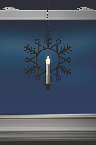 Miniatura 3 de CW1500A - Corona de ventana de copo de nieve de metal con luz blanca cálida parpadeante sin llama y temporizador automático, blanco y negro,