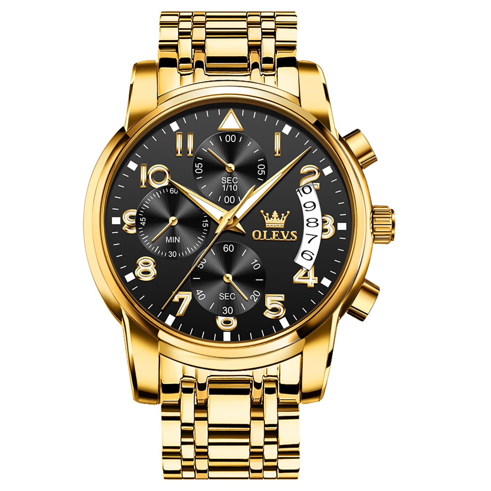 OLEVS Edelstahl Herrenuhren Chronograph Modern Quarz Analog Armbanduhr Herren mit Datum Diamant Leuchtende Uhren Herren Metallarmband Geschenke für Männer