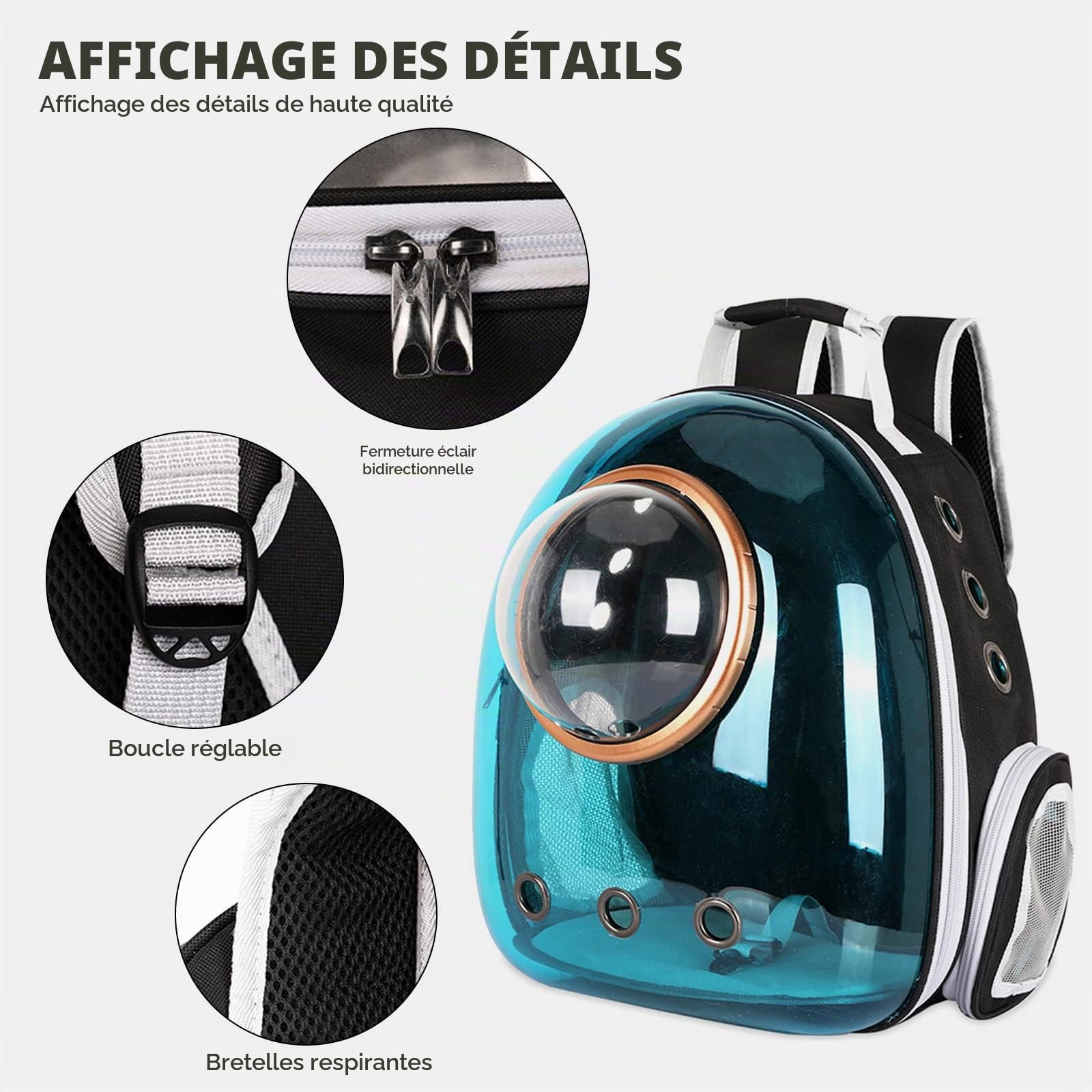 PETCUTE Sac à Dos pour Chat à Capsule Spatiale Ventilée, Sac à Dos pour Animaux de Compagnie avec Harnais Intérieur,Sac de Transport pour Petits Chiens,Convient pour Les Voyages,Bleu