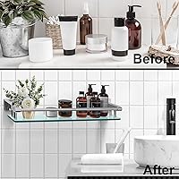 Vista 6 de Estantes de vidrio para baño, estante rectangular de acero inoxidable cromado de 20 pulgadas, estante de vidrio templado para montaje en pared