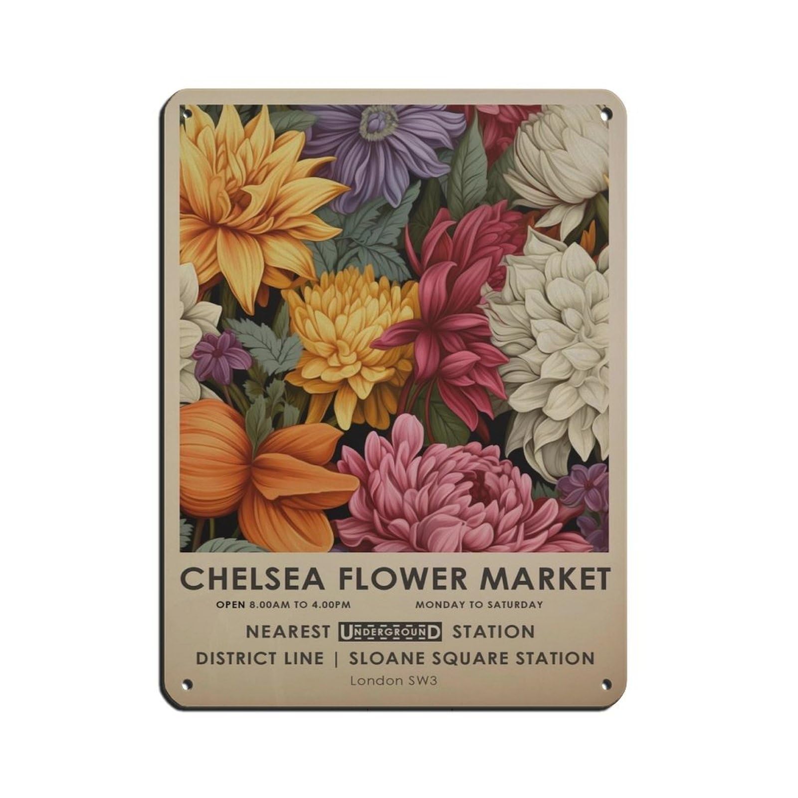 Chelsea Flower Market, Vibrant Botanical Art, Gift (2) Retro Poster Metal Tin Sign Chic Art Retro Iron Painting Bar People Cave Cafe Family Garage Poster Wall Decoration 12x16inch(30x40cm)
