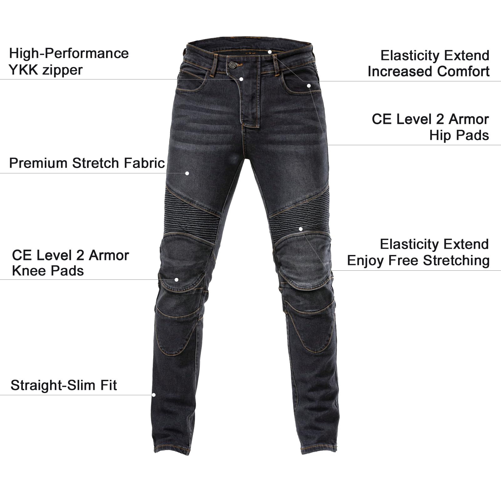 Motorradhose Herren mit Protektoren Elastische Denim Riding Hosen mit CE-Schutz