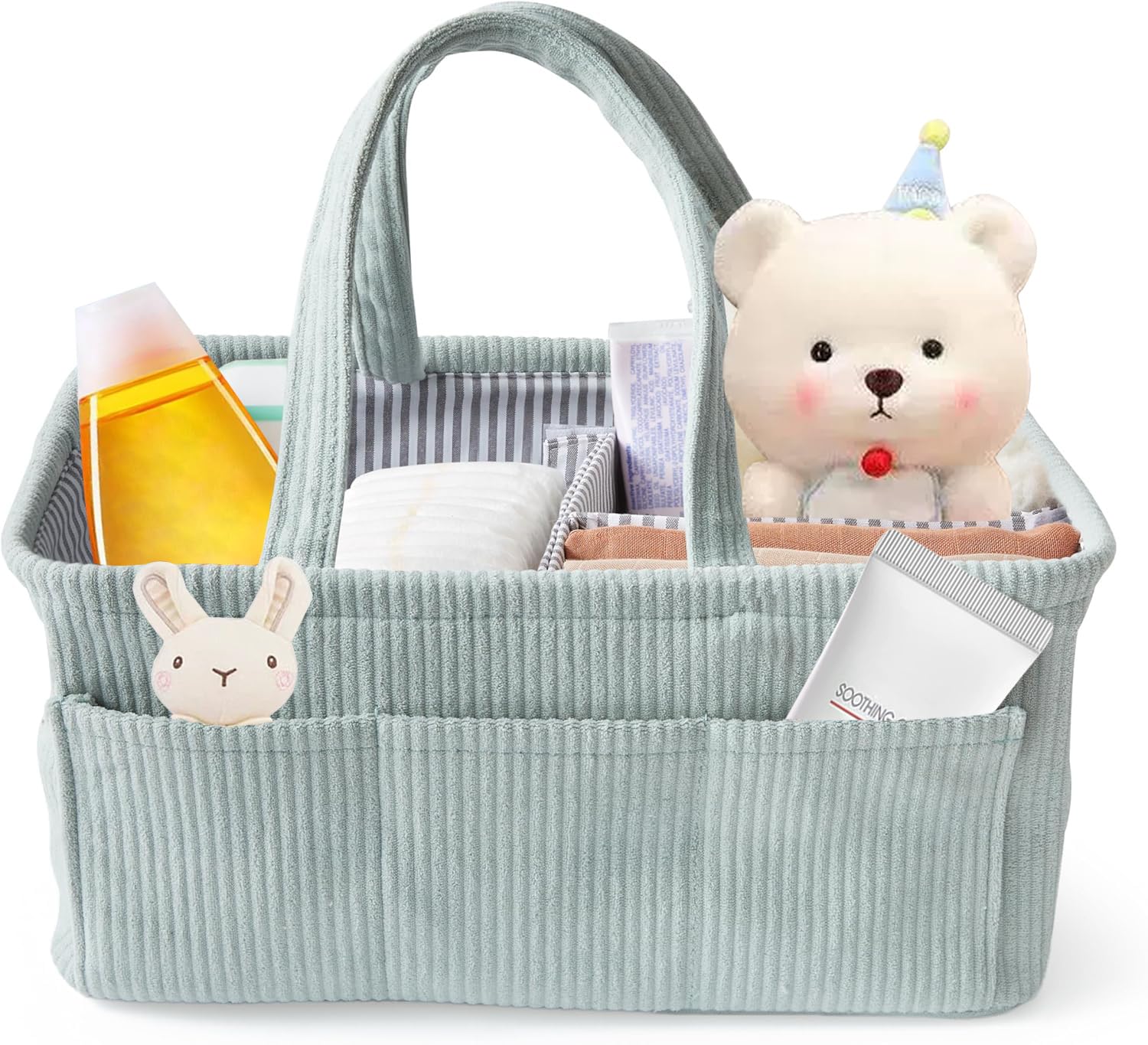 Baby Nappy Caddy Diaper Caddy Organizer, Baby Storage Basket for Diapers and Wipes, with Removable Inserts Nursery Storage Basket, Baby Shower Basket, 38 x25 x18 CM (Mint)