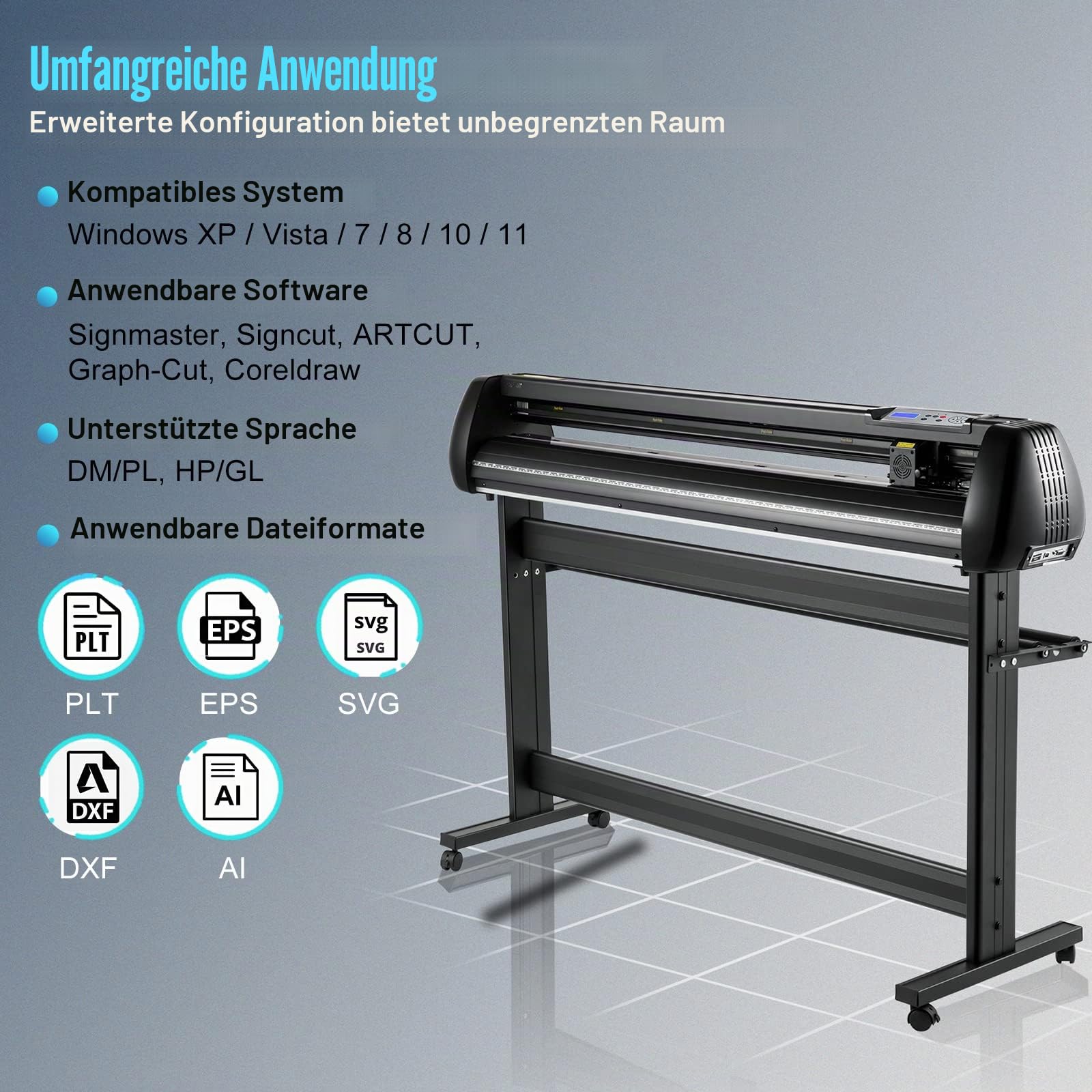 VEVOR Schneidegerät 135 cml Vinyl Cutter Halbautomatische DIY Vinyl Drucker Schneidemaschine Manuelle Positionierung Zeichen schneiden mit Bodenständer Signmaster Software