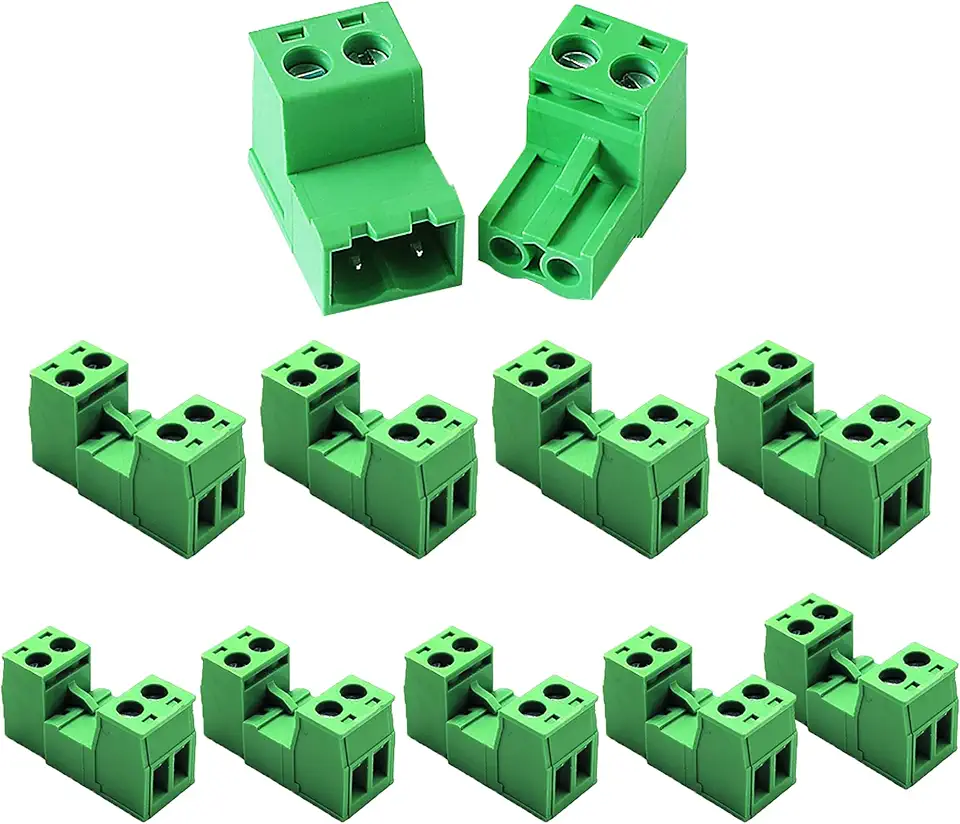 Conjunto de 10 Conectores de Bloco de Terminais de Plástico Idc de 2 Pinos com Passo de 5,08 Mm, Na Cor Verde, para Montagem Em Placa de Circuito Impresso.