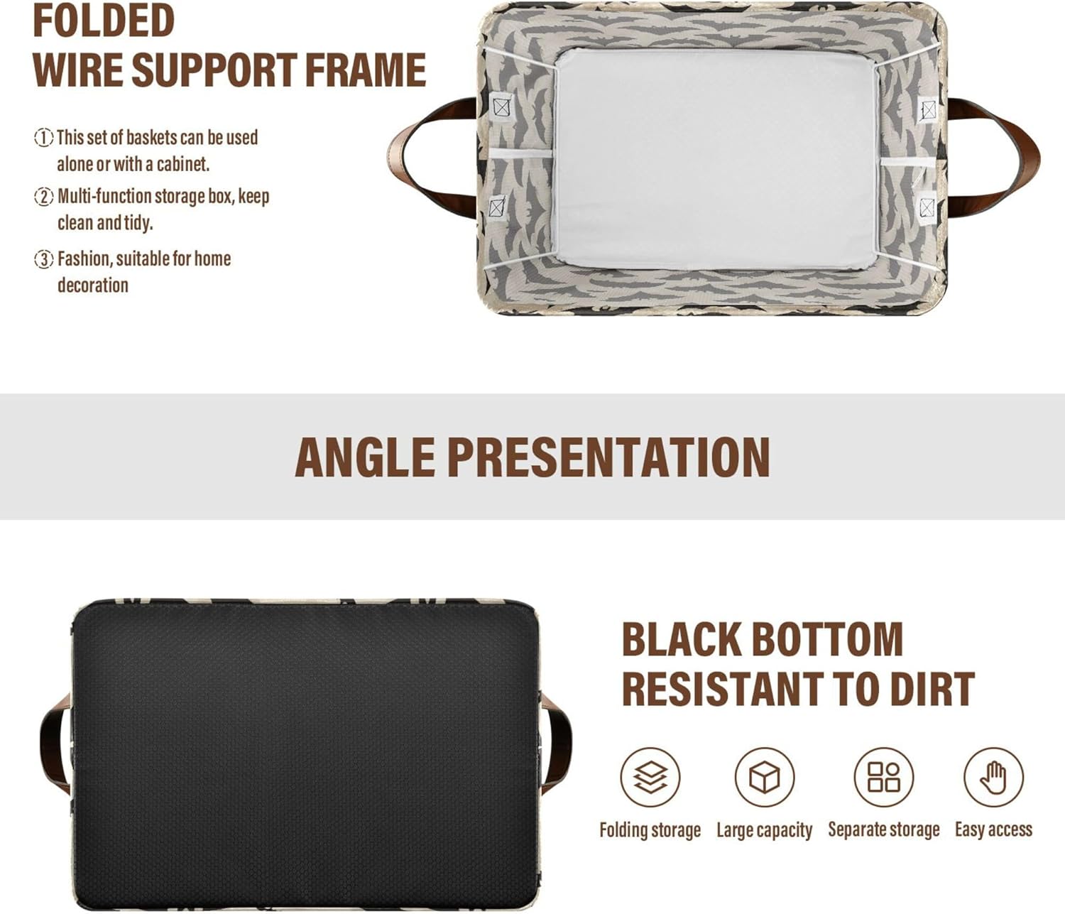 KLL 2 Pack Sturdy Storage Basket Storage Containers with Handles Clothes Organizers and Bat Pattern Vintage