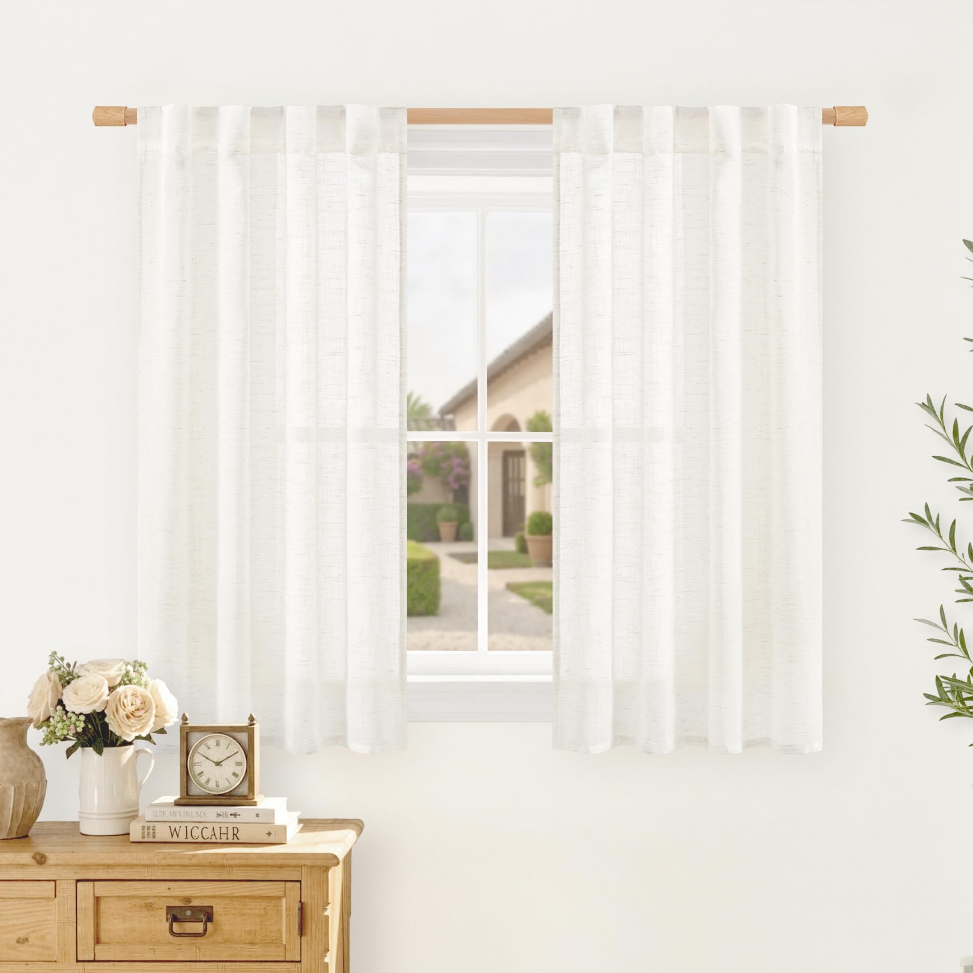 LAMIT Natural Linen Semi Sheer Curtains 84 Inches Long 2 Panels, Living Room Linen Textured Light Filtering Drapes Back Tab and Rod Pocket Neutral Window Panels for Bedroom/Sliding Door, 52 x 84 Inch — view 23