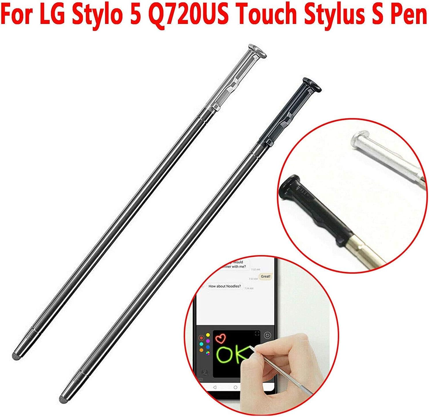2 PCS Stylus Pen Replacement Stylo 5/5+ Q720 Q720MS Q720PS Q720CS Touch Pen Stylus Pen + Eject Pin (Black)