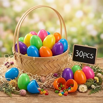30 Pieces 2.36 inch Premium Plastic Easter Eggs for Easter Basket Stuffers - Fillable & Reusable Easter Eggs with Secure Snap-Lock for Egg Hunt Supplies, 6 Vibrant Colors