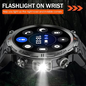 Military Smart Watch for Men with LED Flashlight 1.45 HD 3ATM Waterproof | Rugged Smart Watch with 100+ Sports Modes Fitness Tracker with Heart Rate/Sleep Monitor Tactical Smartwatch for iOS Android