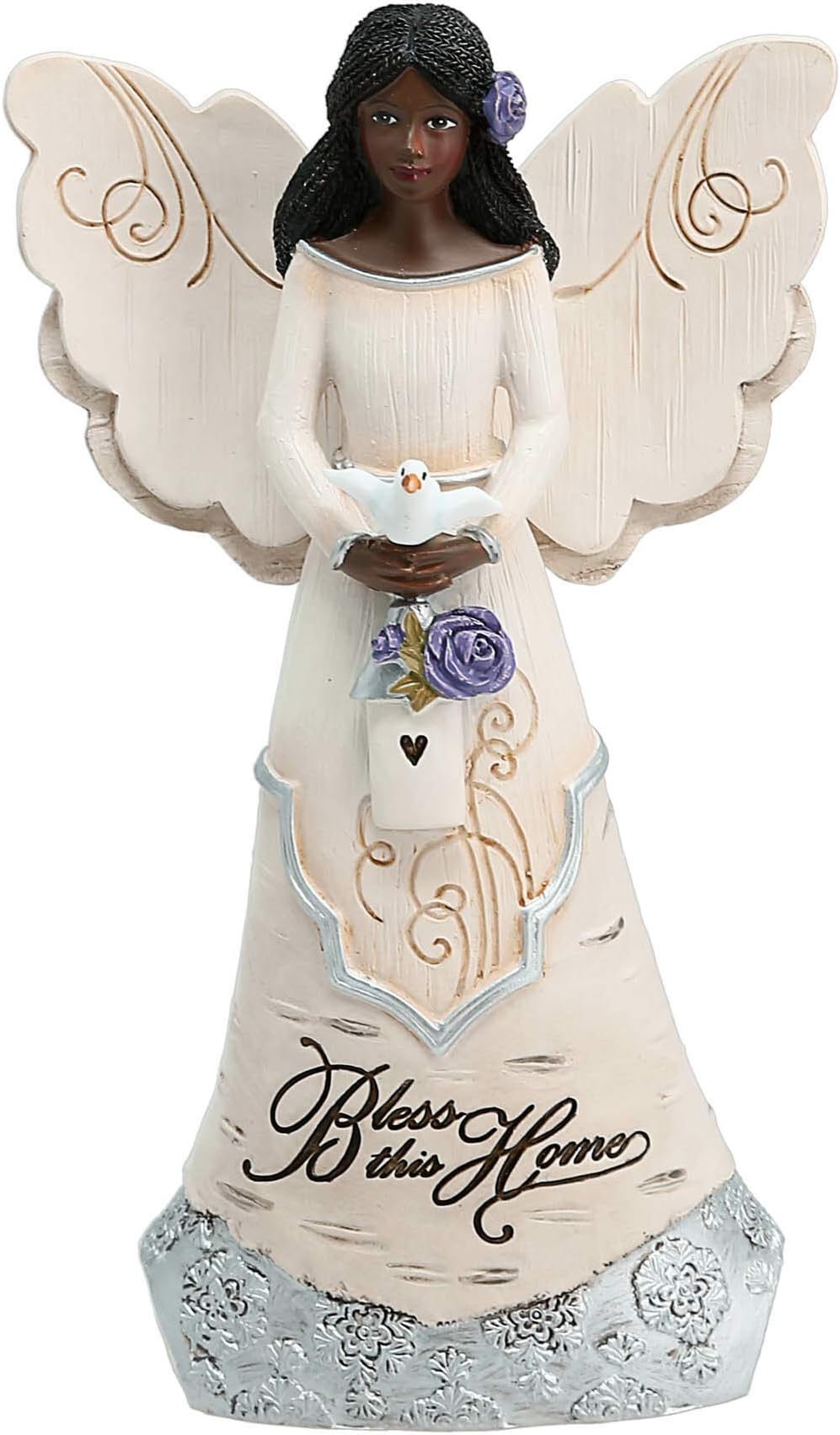 82433 Bless This Home 6 Inch Ebony Angel Figurine, Cream