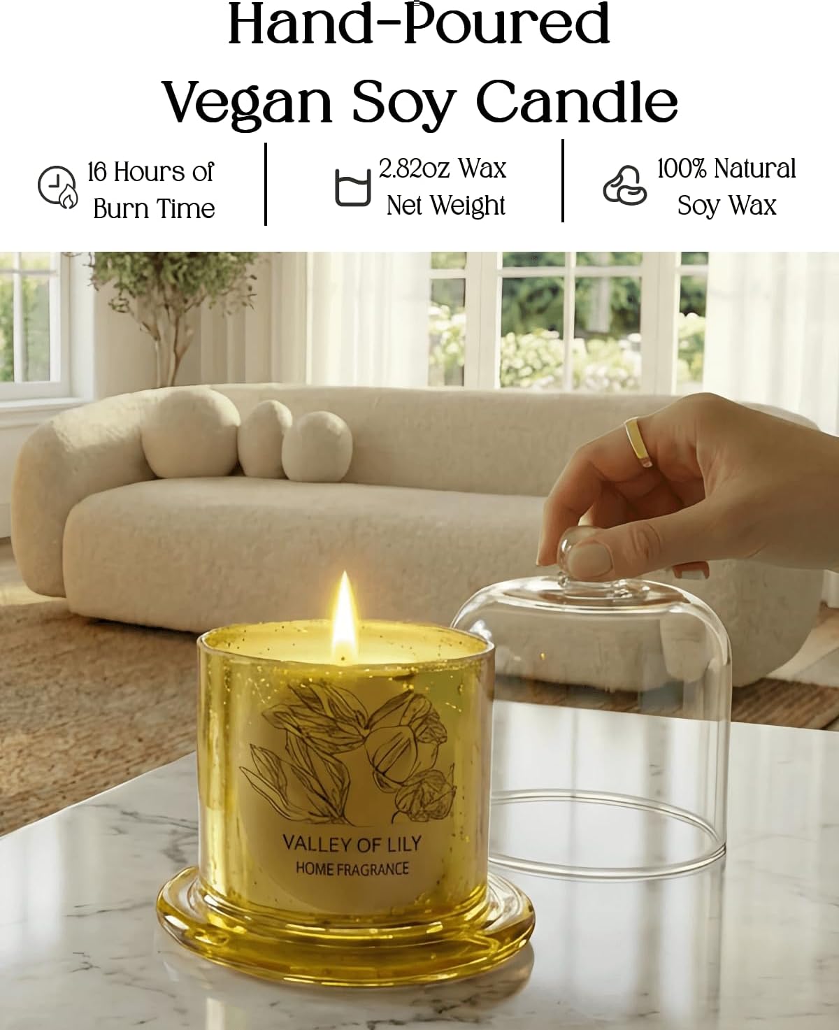 Organic Lily Sandalwood Scented Candle - Non Toxic Soy Wax, Aromatherapy Stress Relief, Meditation, Luxury Room Decor, Valentine Gifts for Women Men, House Fragrance with 16 Hours Burn Time(2.82oz)