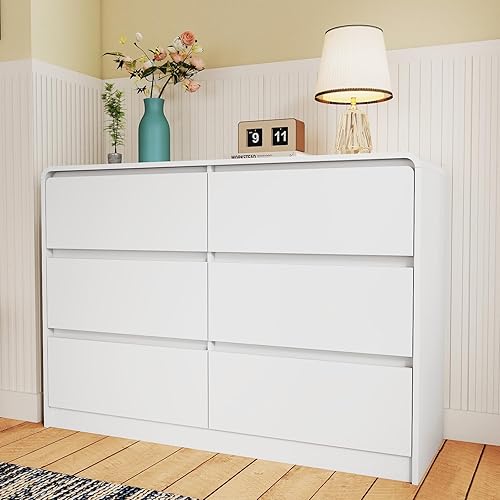 Miniatura 12 de Vibe & Dine Cómoda Blanca de 6 Cajones, Cómoda Doble Moderna para Dormitorio, Cajonera de Madera con Amplio Almacenamiento para Sala de Estar