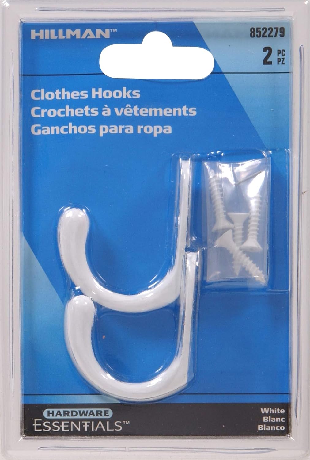 Hardware Essentials 852279 Clothes Hooks White -2 Pack