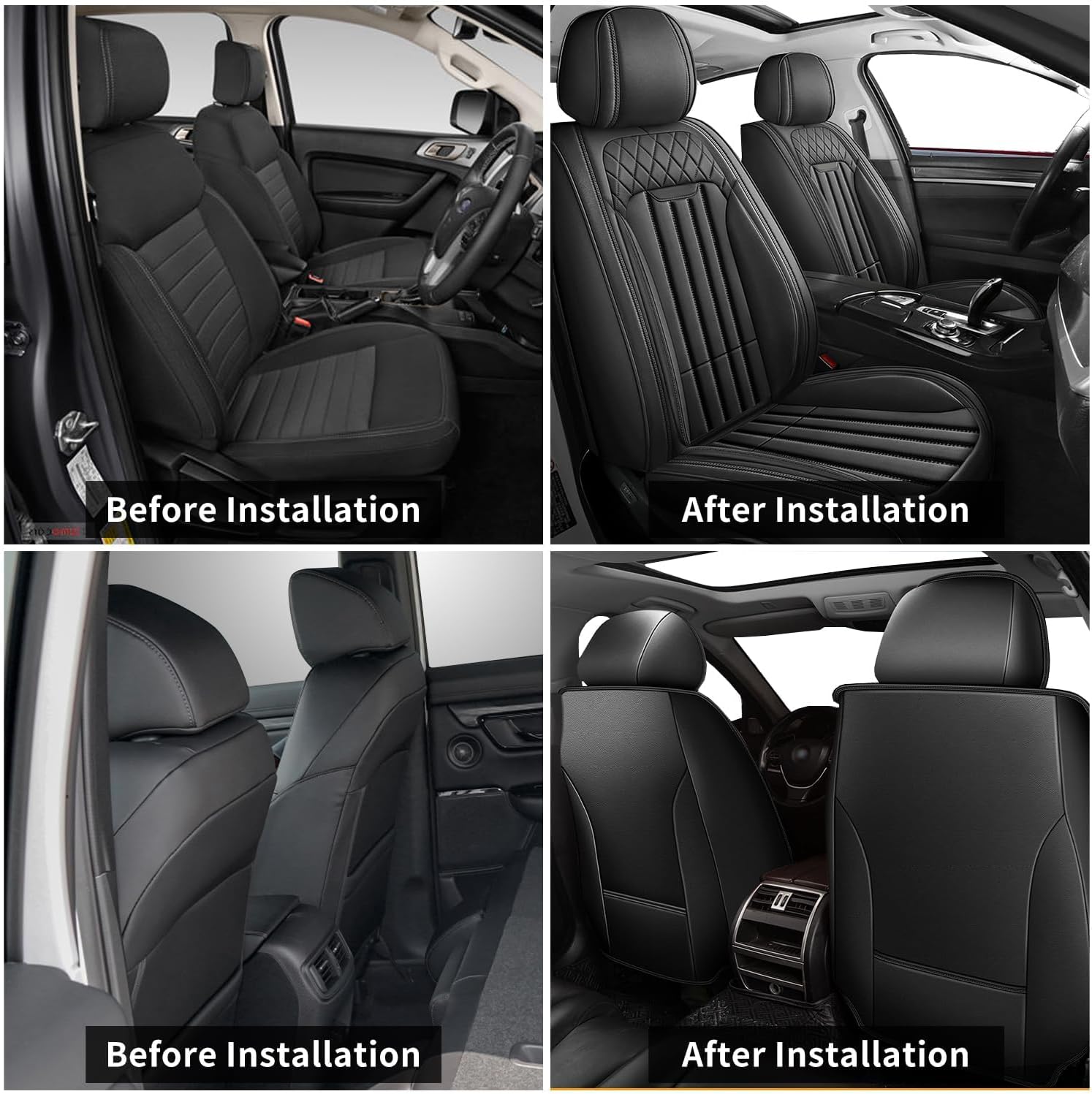 Car Seat Covers Fit for Ford Bronco Sport 2021-2025 2026: Waterproof Faux Leather Vehicle Seat Cushion Luxury Automotive Protector Easy to Install(Front Seats, Black)