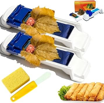 Lumpia Roller Machine, 2026 New Lumpia Maker with Spoon, Multi-Functional DIY Magic Grape Leaves Rolling Machine for Sushi Roll Maker & Vegetable Meat Roller Rolling Tool 2PC