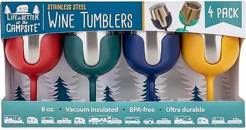 Miniatura 7 de Camco Life is Better at The Campsite - Vaso de vino  Aislamiento al vacío de doble pared resistente  Hecho de acero inoxidable 188  Tallos