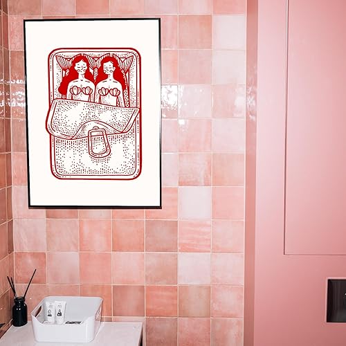 Miniatura 4 de Póster de sirena estético vintage de los años 90, divertido y creativo sirena roja acostada en la caja, lienzo para pared, arte retro abstracto,