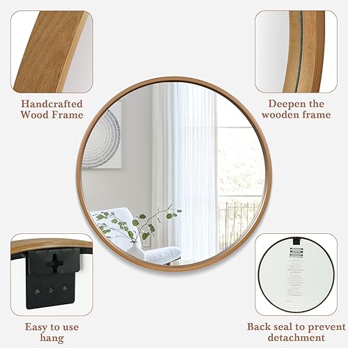 Miniatura 116 de WallBeyond Espejo redondo de madera de 24 pulgadas, espejo de pared circular para baño, espejo de pared redondo para decoración de pared, tocador