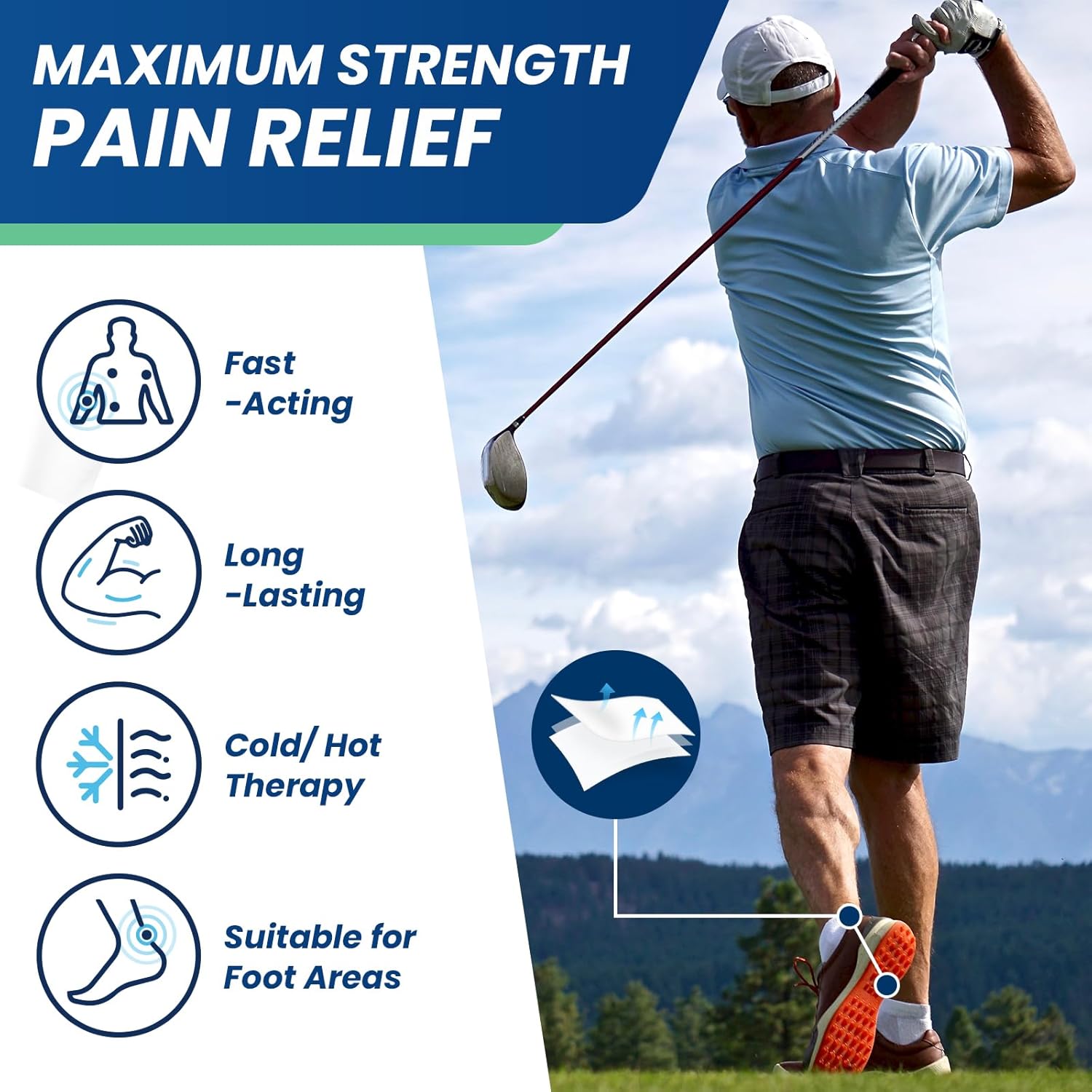 Sumifun Plantar Fasciitis Pain Patches, 4% Lidocaine Plus 1% Menthol, Maximum Strength 8-Hour Lidocaine Patches for Heel & Foot Pain Relief, Sprains, Strains & Bruises (6x10cm, 20 Counts)