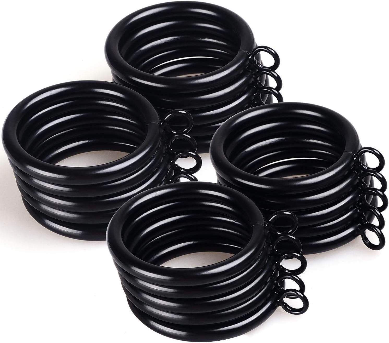 JushengXMX 48 Pcs Black 1.5-Inch Inner Diameter Metal Curtain Rings with Eyelets,Fits Up to 1 1/4-Inch Rod