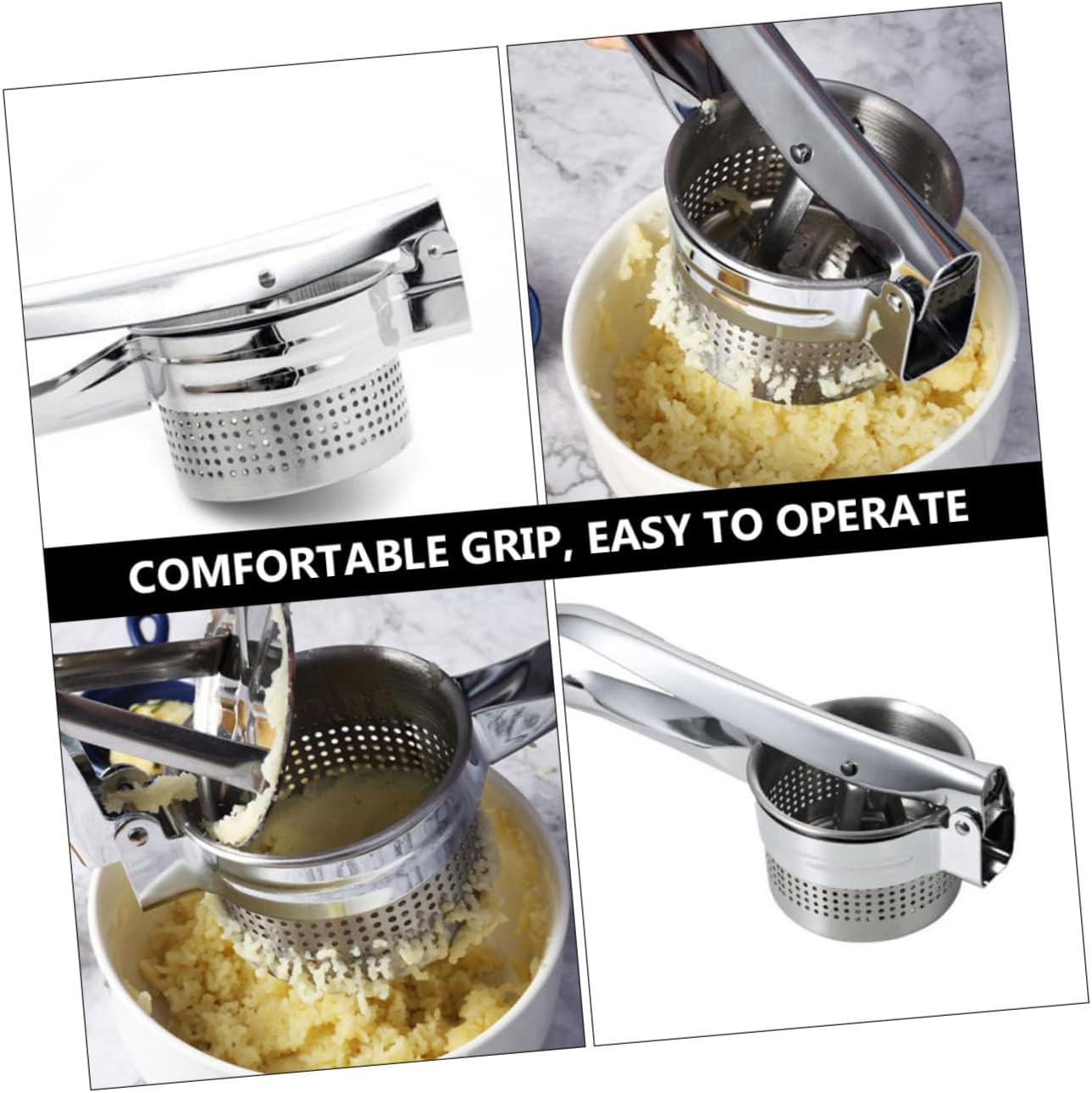 Uonlytech Stainless Steel Potato Masher Manual Handheld Ricer Kitchen Accessory for Vegetables Fruits Heavy Duty Easy to Clean Compact Storage Tool