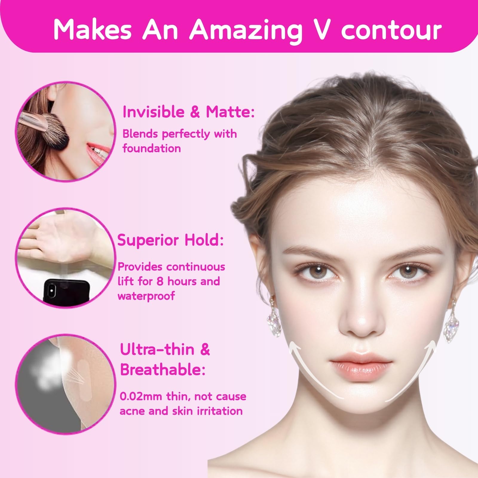 120PCS Face Lift Tape Invisible, Face Neck Tape Lifting Invisible, V-Shaped Instant Facelift for Sagging Skin Double Chin - Image 3