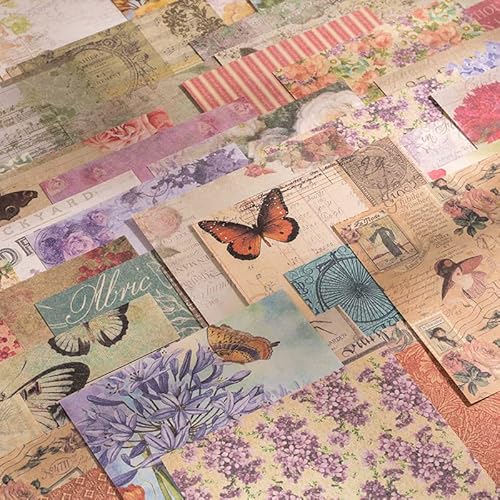 120 Pcs Deco Papers For Scrapbooking, 5.5*5.5In Vintage Decoupage Paper Junk Journal Supplies, Retro Flower Butterfly Sunflower Ephemera Paper Pack For Diary Room Decor Wall Art Collage Album (Setb) #TOP2