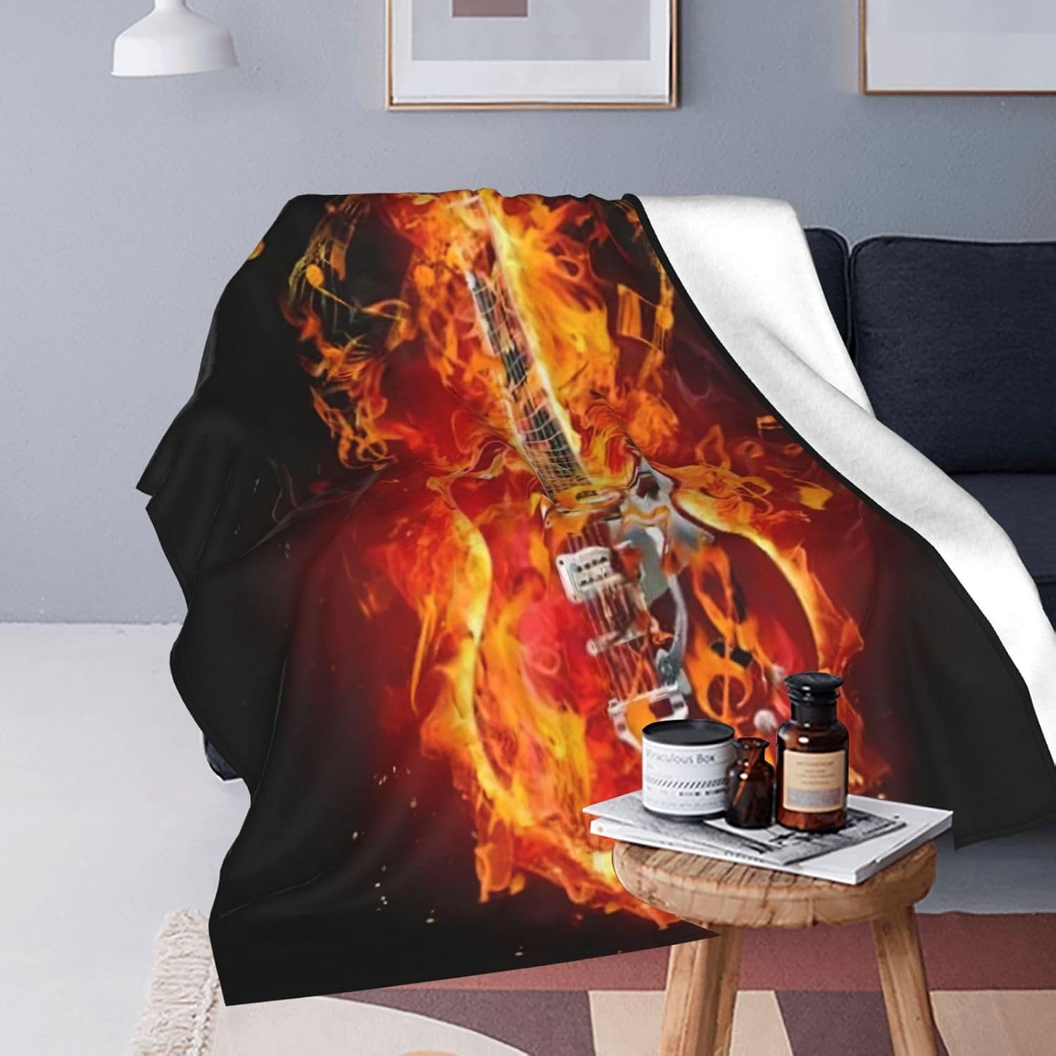 SweetFox Guitar Music Blanket Flame Guitar Decor Throw Blanket Gifts for Girls Boys Super Warm Soft Plush Lightweight Fleece Flannel Winter Couch Bedding Blankets for Kids Adults Women Men 50"X40" image 5