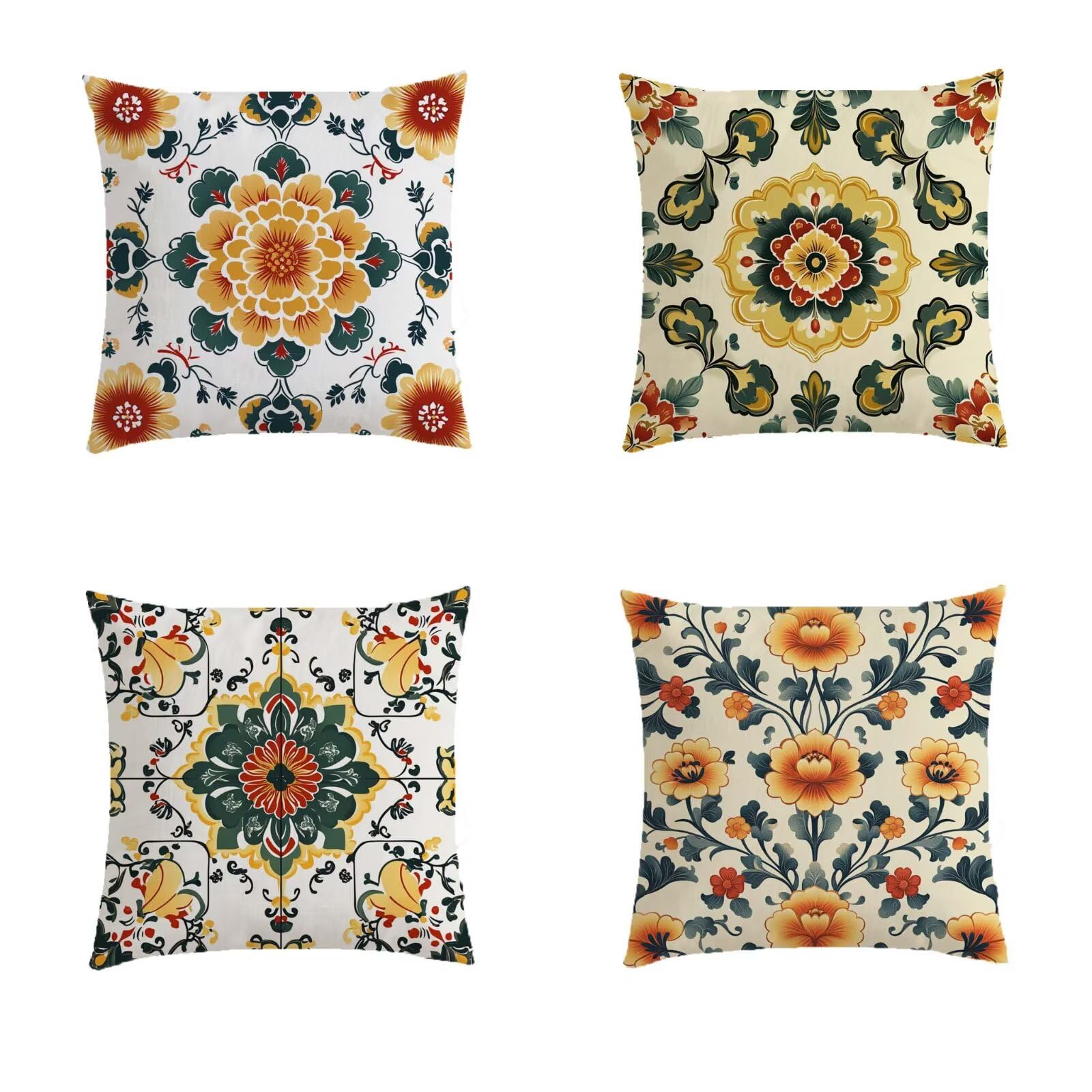 Housse de coussin 40x40cm jaune lot de 4 pour salon de jardin extérieur en lin