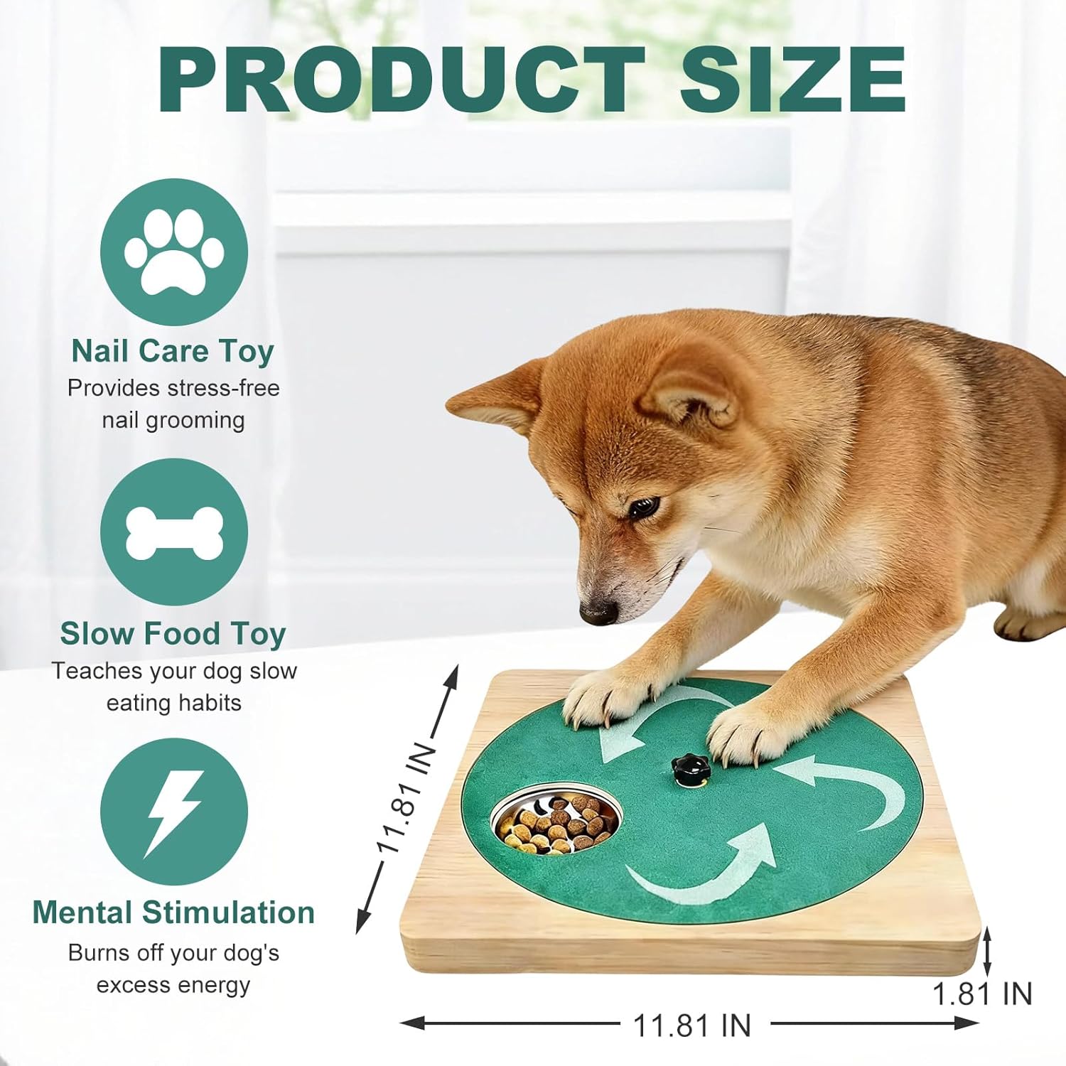 Dog Nail Scratch Board with 6 Stainless Steel Bowls for Treats, Dog Nail File Toy, Non-Slip Stress-Free Nail Care for Dogs, Wood Dog Nails Scratching Pad for Small and Large Dogs