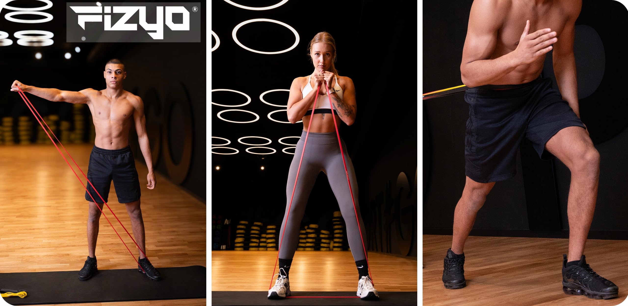 Fizyo Power Band – Zestaw 3 Taśm Oporowych, 3 Poziomy Oporu, Do Podciągania i Treningu Siłowego, Jogi, Pilatesu, Elastyczne
