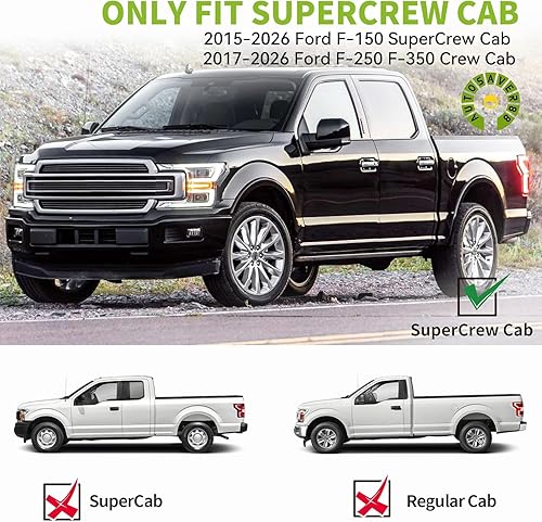 Miniatura 2 de Estribos compatibles con Ford F-150 SuperCrew Cab 2015-2026 y Ford F-250 F-350 Super Duty Crew Cab 2015-2026, barras laterales de aluminio