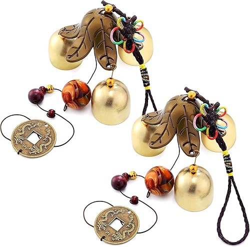 2 campanas de viento de la suerte, campanas de viento Feng Shui, 3 campanas colgantes para buena suerte, hogar, jardín, patio, decoración colgante